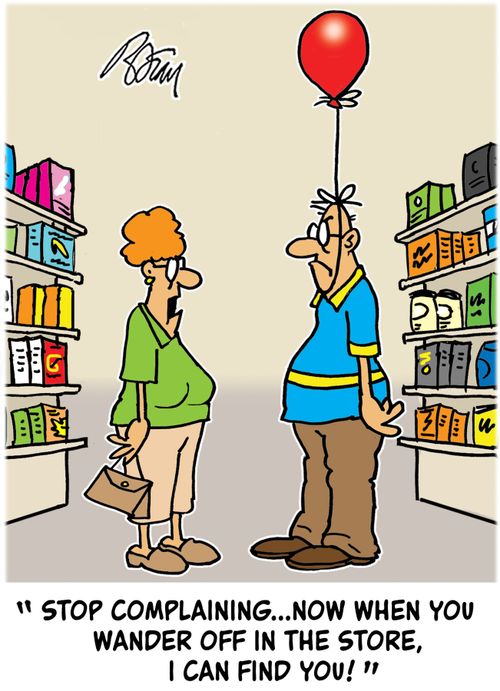 "Stop complaining...now when you wander off in the store, I can find you!"