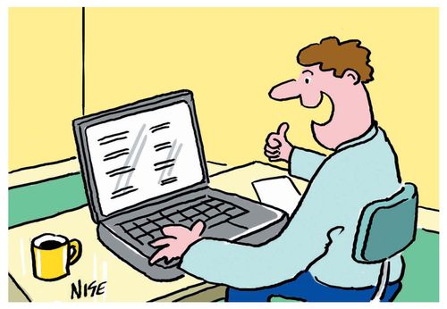 Man doing a search on a computer