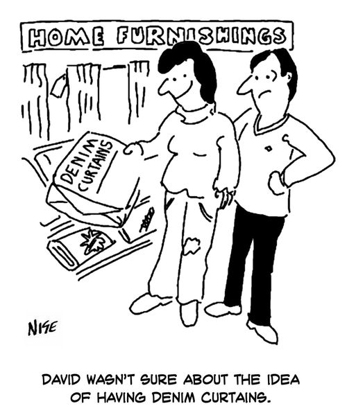 David wasn't sure about the idea of having denim curtains.