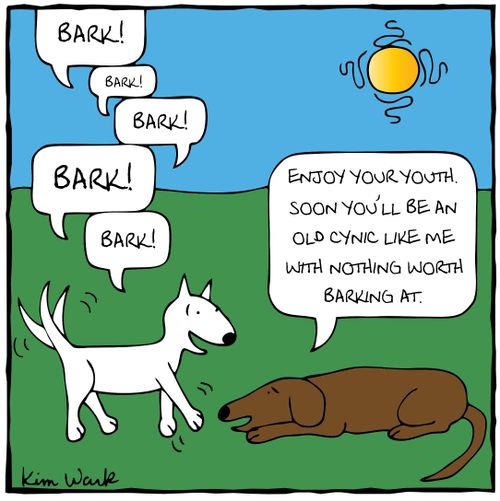 "Enjoy your youth. Soon you'll be an old cynic like me with nothing worth barking at."