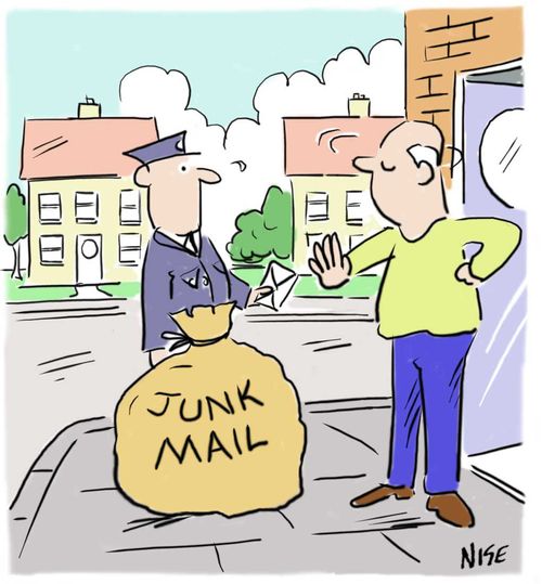 Man refusing to accept junk mail.
