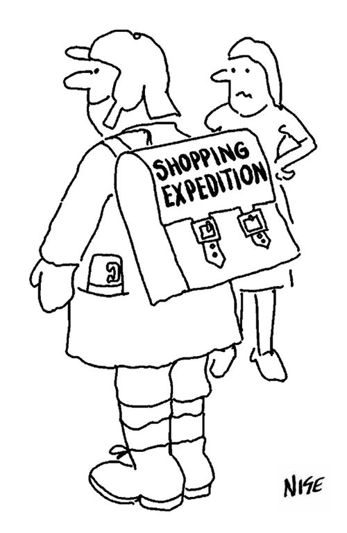 Man equipped for a shopping expedition
