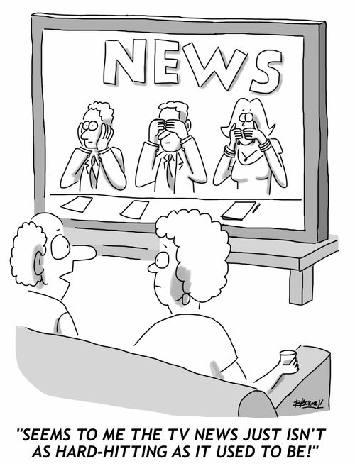 "Seems to me the TV news just isn't as hard-hitting as it used to be!"