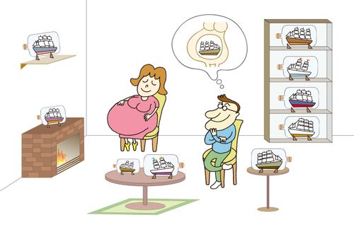 Man imagines his pregnant partner as an impossible bottle.