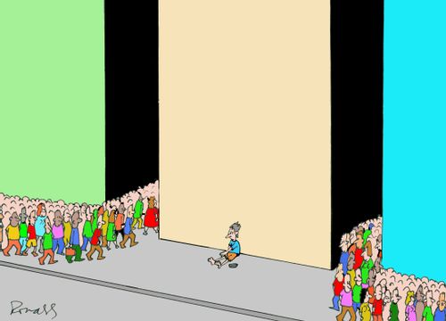 A beggar ignored in the city.