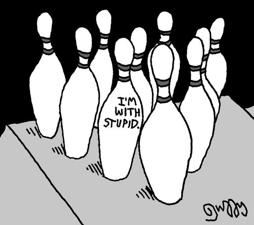 Bowling Pins: I'm with Stupid.