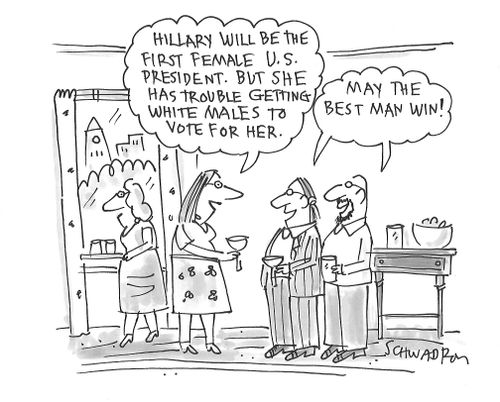 "Hillary will be the first female U.S. president. But she has trouble getting white males to vote for her."