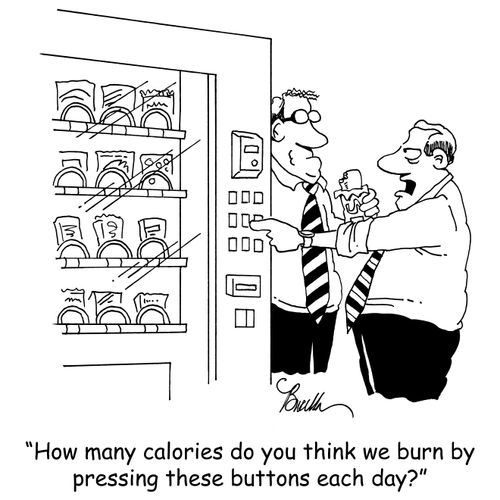 "How many calories do you think we burn by pressing these buttons each day?"
