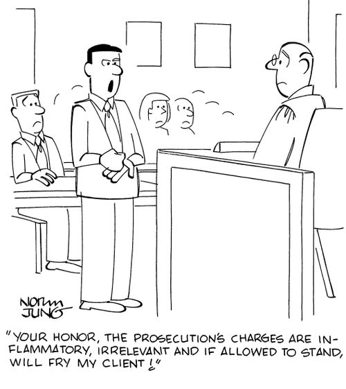 "Your honor, the prosecution's charges are inflammatory, irrelevant and if allowed to stand, will fry my client!"