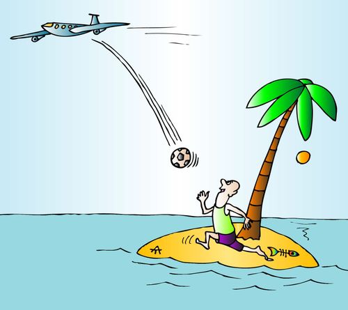 A football is dropped to a man stranded on desert island 