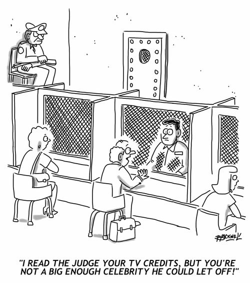 "I read the judge your TV credits, but you're not a big enough celebrity he could let off!"