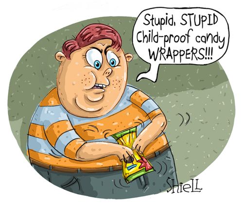 "Stupid, stupid child-proof candy wrappers!!!"