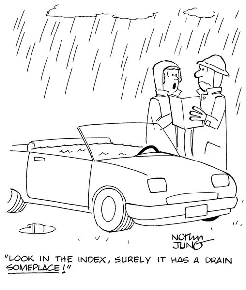 "Look in the index, surely it has a drain SOMEPLACE!"