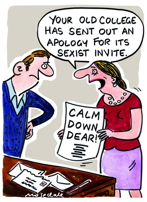 "Your old college has sent out an apology for its sexist invite."
