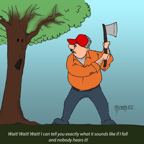 "Wait! Wait! Wait! I can tell you exactly what it sounds like if I fall  and nobody hears it!"
