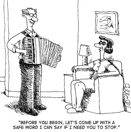 "Before you begin, let's come up with a safe word so I can say if I need you to stop."