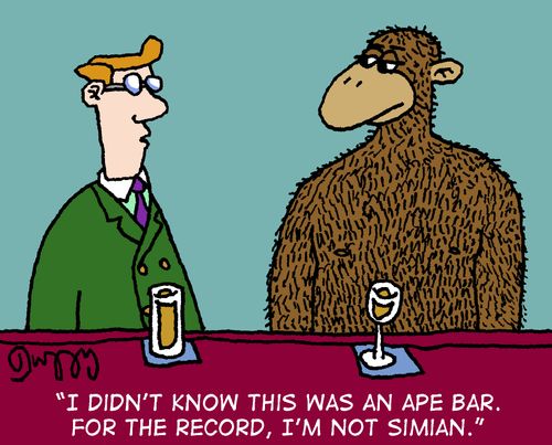"I didn't know this was an ape bar. For the record, I'm not simian."