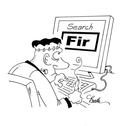 Frakenstein searches "Fire" on computer