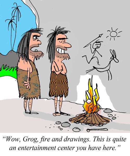 "Wow, Grog, fire and drawings. This is quite an entertainment center you have here."