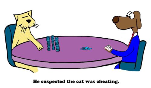 He suspected the cat was cheating.