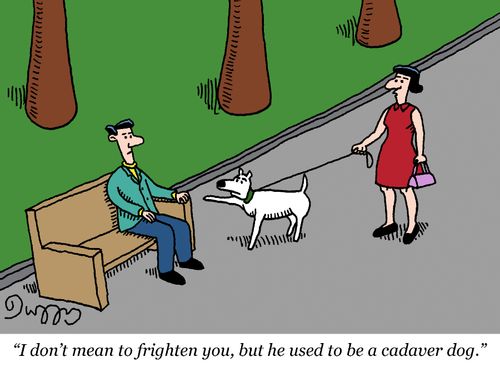 "I don't mean to frighten you, but he used to be a cadaver dog."