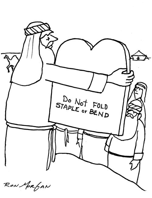 Moses Holds Ten Commandments: Do Not FOLD, STAPLE OR BEND.