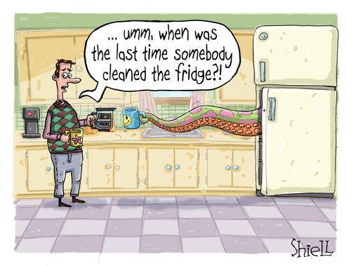 "...umm, when was the last time somebody cleaned the fridge?!"
