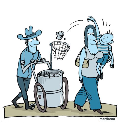 Socially responsible kid throws rubbish in the bin.