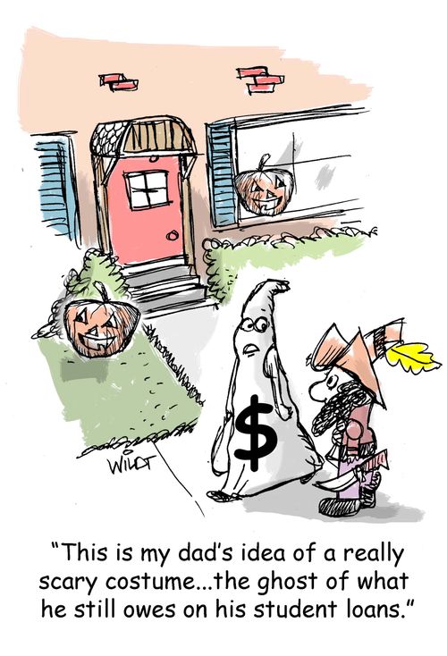 "This is my dad's idea of a really scary costume...the ghost of what he still owes on his student loans."