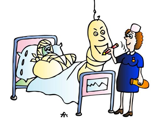 Nurse draws on patient's cast