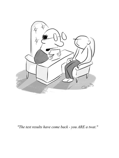"The test results have come back - you ARE a t**t."