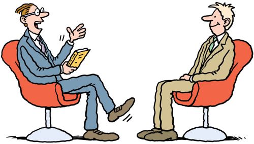 Men discussing a book on a chat show