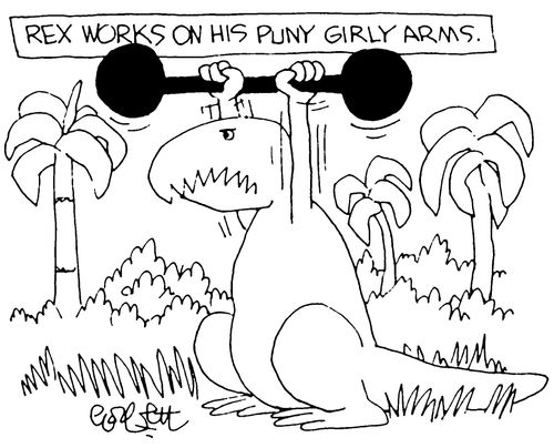 Rex works on his puny girly arms.