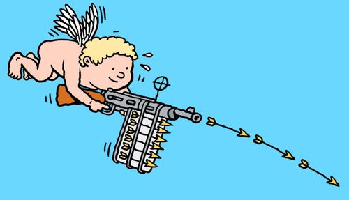 Cupid with an arrow machine gun