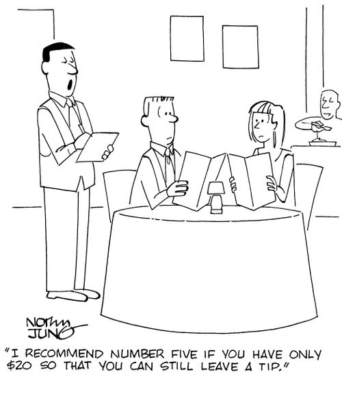 "I recommend number five if you have only $20 so that you can still leave a tip."