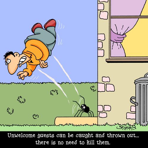 Unwelcome guests can be caught and thrown out...there is no need to kill them.