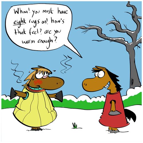 "Whoa! You must have eight rugs on! How's that feel? Are you warm enough?"