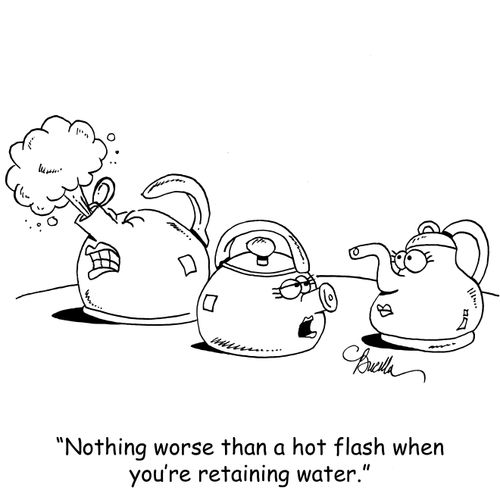 "Nothing worse than a hot flash when you're retaining water."