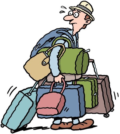 A tourist struggling with loads of luggage