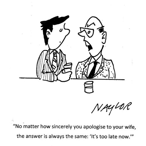 "No matter how sincerely you apologise to your wife, the answer is always the same: 'It's too late now.'"