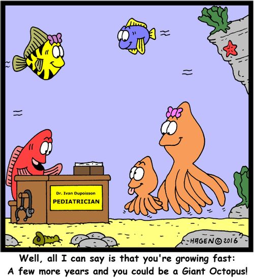 "Well, all I can say is that you're growing fast: A few more years and you could be a Giant Octopus!"