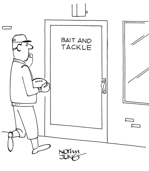 Football coach going to Bait and Tackle store to get his team to tackle better.