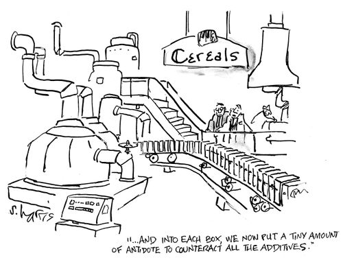 "...and into each box, we now put a tiny amount of antidote to counteract all the additives."