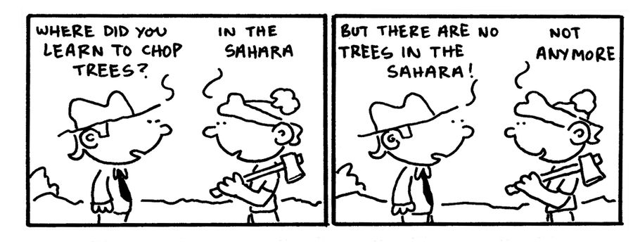 "Where did you learn to chop trees?"