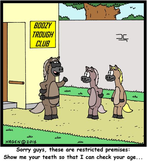 "Sorry guys, these are restricted premises: Show me your teeth so that I can check your age..."