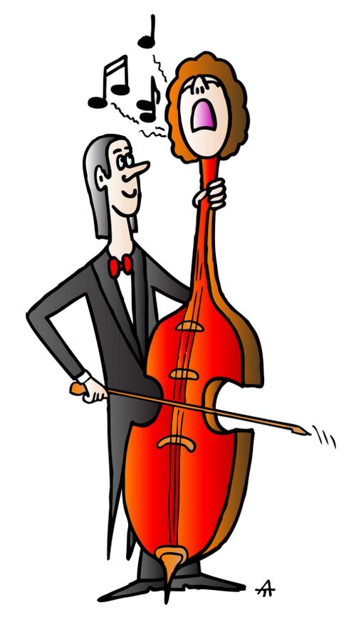 Musician playing an unhappy cello.