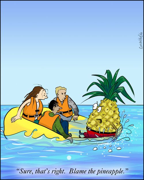 "Sure, that's right. Blame the pineapple."