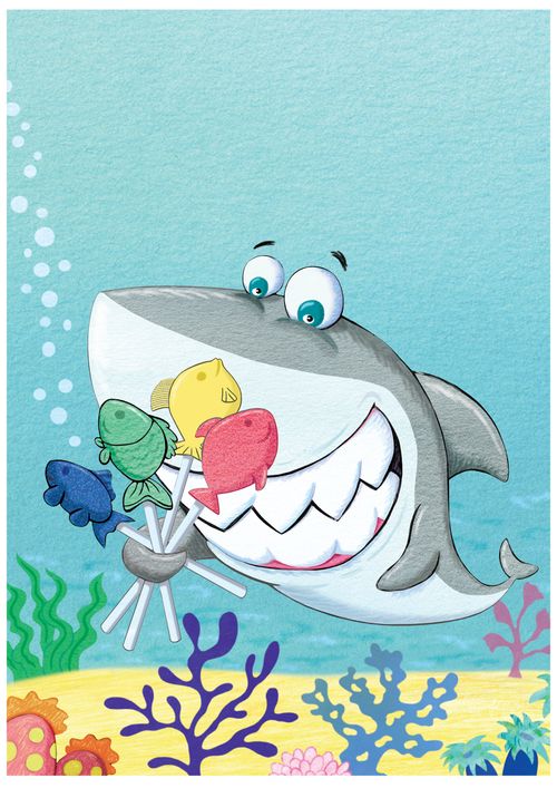 Shark with fish lollipops