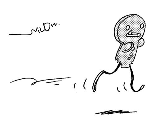 Gingerbread man runs with false legs.