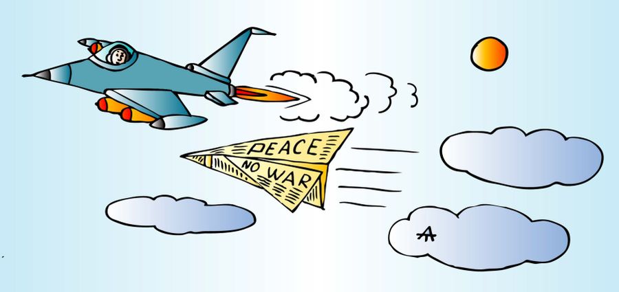 Paper airplane says "peace" and "no war"